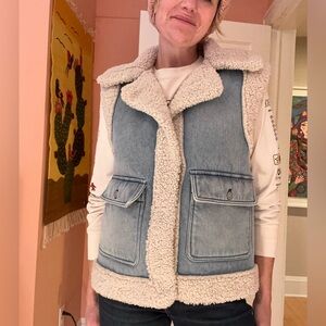 Women's Blue Denim Sherpa Vest